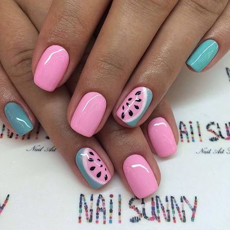 Summer Nails Coffin, Watermelon Nails, Summer Gel Nails, Nails Yellow, Gel Acrylic Nails, Manicure Gel, Minimal Nails, Vibrant Nails, July Nails