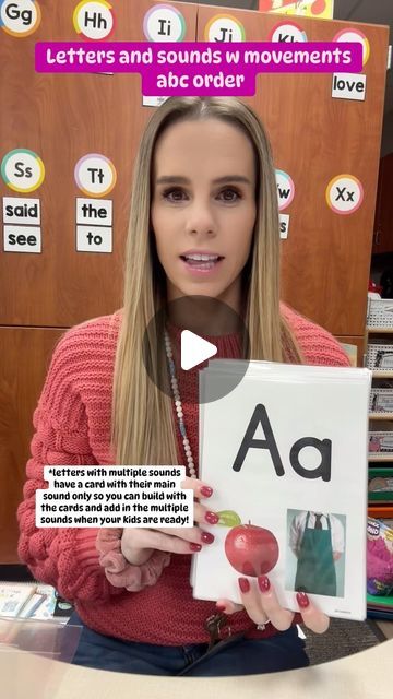 Lisa Elaine Peters on Instagram: "Letters and sounds w movements! ABC order!
*letters with multiple sounds have a card with their main sound only so you can build with the cards and add in the multiple sounds when your kids are ready! For example: letter a has a card with just Apple 🍎 then the card for short and long vowel! 

••cards available: a-z with their multiple sounds, digraphs, blends, r controlled! Currently working on diphthongs.. will be available soon!

Comment CARDS for link to your inbox! 📥 

#scienceofreadinginstruction #learntowrite #scienceofreading #sor #teachingontiktok #teachingideas #mappingwords #blending #segmentingsounds #reading #tpt #tptseller #tptresources #spellingrules
#phonics #teacheractivities #kindergarten #kinderclassroom #firstgrade #writingskills  #stu Sound Letters Worksheet, Games To Teach Letter Sounds, Letter Sounds For Kindergarten, Letter Sound Intervention Kindergarten, Pronouncing Letter Sounds, Alphabet Sound Cards Free Printables, Letter And Sound Activities, Letter Movement Activities, Learning Sounds Of Letters Activities