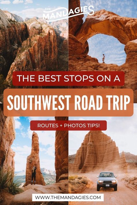 Looking for beautiful destinations in the American Southwest? We're sharing the most photogenic locations in the Southwest, including Delicate Arch, Angels Landing, Cathedral Rock and more! See the full list here! #americansouthwest #southwestUSA #arizona #Utah #grandcanyon #delicatearch #zion #brycecanyon #archesNPS #canyonlands #grandcanyon #sedona Southwest Road Trip, Country Vacation, Alabama Hills, Southwest Travel, Southwest Usa, Usa Roadtrip, Utah Adventures, Utah Road Trip, Travel America