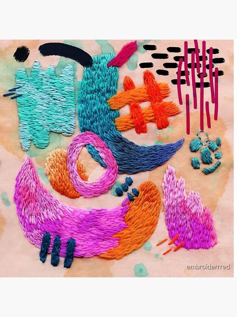 "abstract embroidery" Throw Pillow by embroiderrred | Redbubble Embroidery With Yarn, Abstract Crochet, Abstract Embroidery, Contemporary Embroidery, Embroidered Art, Textile Fiber Art, Creative Embroidery, Hand Embroidery Stitches, Modern Embroidery