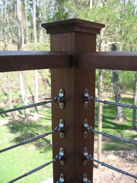 Small Deck Ideas On A Budget, Diy Cable Railing, Reling Design, Cable Stair Railing, Deck Railing Systems, Cable Railing Deck, Patio Railing, Deck Railing Design, Laying Decking