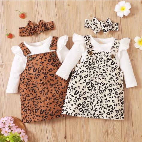 This set includes a bodysuit, overalls and a matching bow. The bow does not come tied so that ot can be customized to fit baby's head perfectly! Girls In Suspenders, Bodysuit Tops, Dungaree Dress, Stylish Skirts, Suspender Skirt, Leopard Dress, Girls Wardrobe