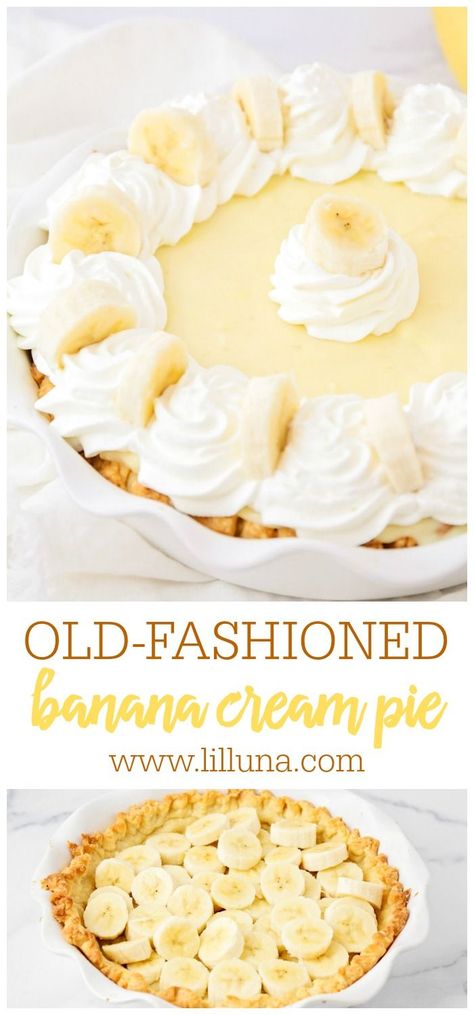 Easy Banana Cream Pie Recipe, Banana Creme Pie, Homemade Banana Cream Pie, Easy Banana Cream Pie, Cream Pie Filling, Banana Cream Pie Recipe, Banana Pie, Homemade Pie Crust Recipe, Cream Pie Recipes