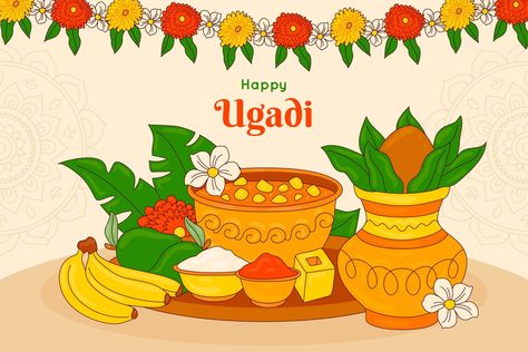 Free Vector | Hand drawn background for ugadi festival Ugadi Festival Drawing, Ugadi Festival, Tamil New Year, Diya Diwali, Diwali Card, Diwali Diya, Festival Image, Rangoli Designs Flower, Diwali Wishes