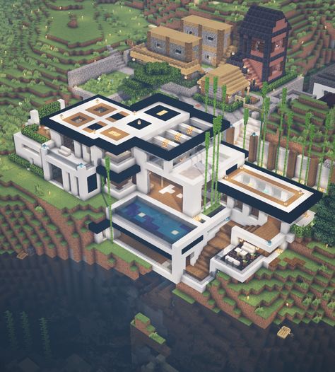 Minecraft Penthouse, Minecraft Basics, Minecraft Modern Mansion, Minecraft Marvel, Penthouse Ideas, Minecraft Mansion, Minecraft House Plans, Minecraft Modern, Minecraft Cottage