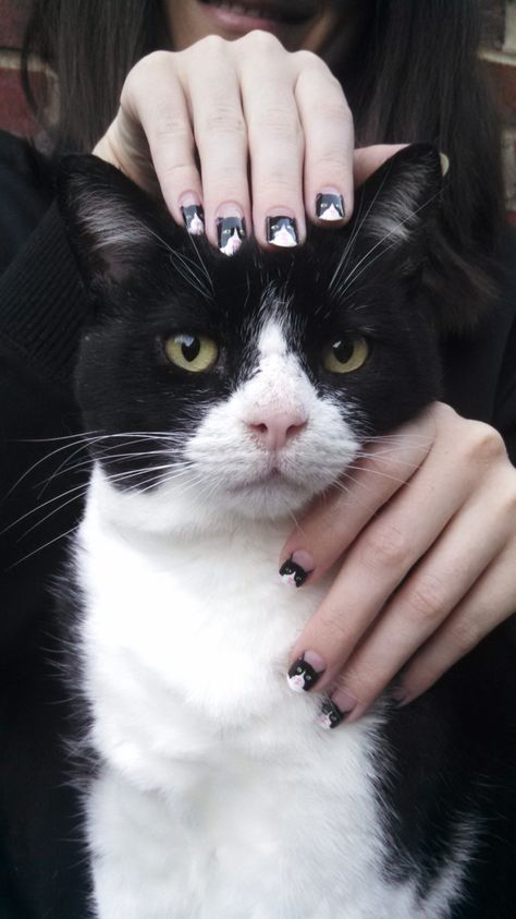 Tuxedo Nails, Cat Nail Designs, Cat Nail Art, Cat Nail, Cat Nails, Tuxedo Cat, The C, She Likes, Cat Design