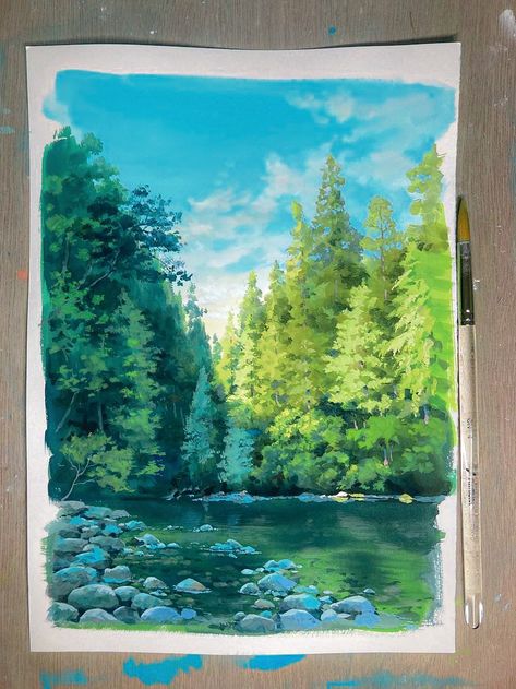 Gouache Art, Watercolor Landscape Paintings, Nature Art Painting, Landscape Illustration, Art Inspiration Painting, Painting Art Projects, Alam Yang Indah, Pastel Art, Diy Art Painting