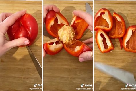 This Video Shows You How to Cut a Bell Pepper Without Any Waste How To Cut Peppers, Garden Peppers, Unique Pizza, Kitchen Hack, Grilled Peppers, Roasted Peppers, Peppers Recipes, Peppers And Onions, Roasted Red Peppers