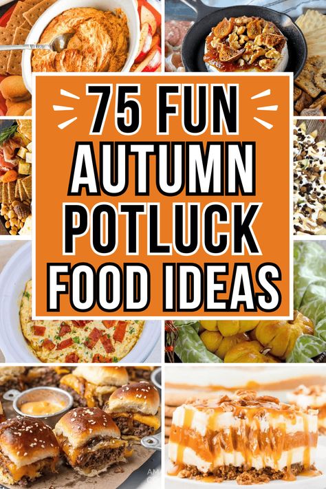 Easy fall potluck dishes for a crowd! These fun potluck recipes are perfect to serve at your autumn parties, gatherings, and holiday celebrations. Fall Lunch For A Crowd, Veggie Dish For Potluck, Family Gatherings Food Ideas, Easy Potluck Appetizer, Work Luncheon Food Ideas, Work Party Recipes, Family Gathering Recipes, Recipes That Travel Well Potluck, Halloween Potluck Recipes For Work