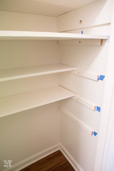 how to add shelves to a small closet Shelves For Closet Small Spaces, Mop Storage Ideas Utility Closet, Adding Shelves To Closet, Add Shelves To Closet, Closet Organization Ideas Small Walk In, Long Narrow Closet, Easy Closet Shelves, Small Closet Shelving, Small Closet Makeover