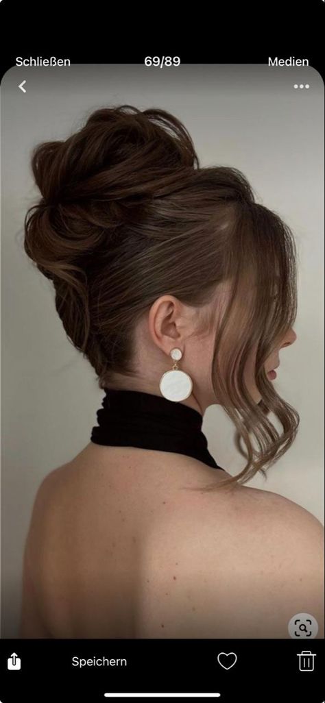 Elegant Up Hairstyles, Bridal Messy Bun Hairstyles, Wedding Hairstyles Hair Up, Mid Length Formal Hair, Updos For Formal Events, Classic Chignon Updo, Formal Mid Length Hairstyles, Prom Hairstyles High Bun, Bossy Hair Styles