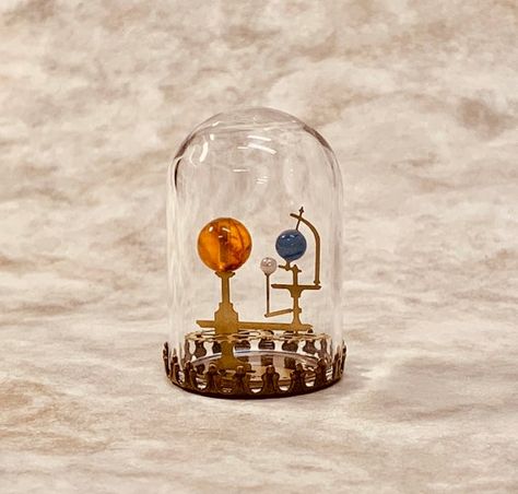 Orrery / Sun.Earth and Moon Japanese handmade miniature small | Etsy Miniature Apothecary, Moon Japanese, Book Nook Ideas, Witch Hut, Great Library, Crystal Book, Cloche Decor, House Diorama, Coffee Shop Art