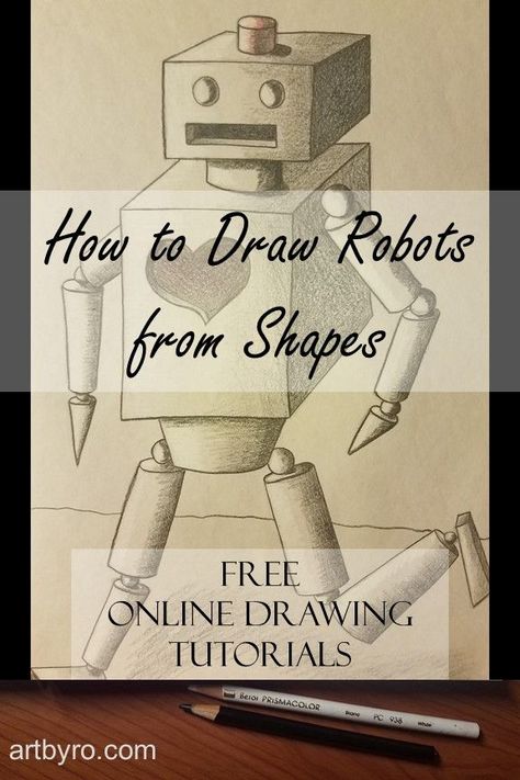 Learn how to draw 3D robots using shapes and forms in this easy to follow art lesson. You'll learn how to add highlights and shadows on toned paper as well. #learntodraw #arttutorial #drawinglesson #robots How To Draw Robots, Shadow Lessons, How To Draw 3d, Easy Art Lessons, Shapes And Forms, How To Draw Steps, 6th Grade Art, Learning Shapes, Shadow Art