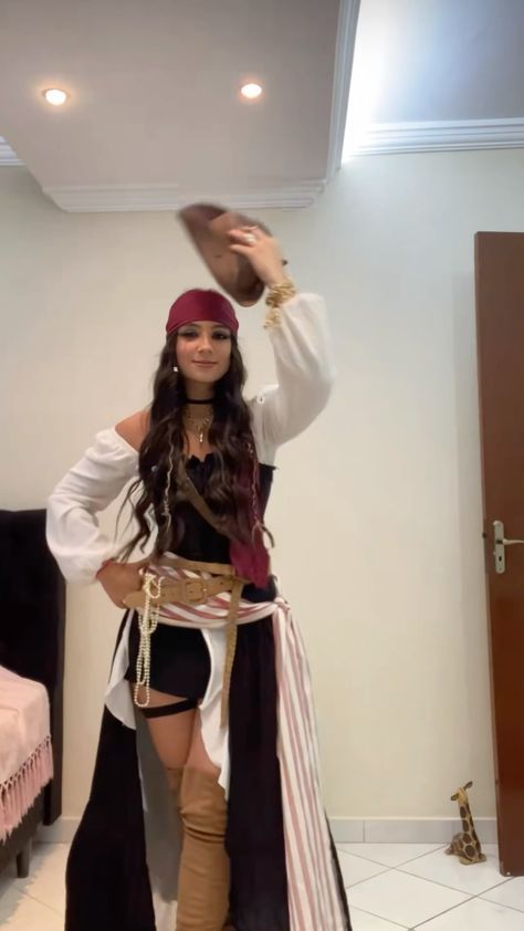 Hallowed Costumes For Women, Woman Jack Sparrow Costume, Womens Jack Sparrow Costume, Women’s Jack Sparrow Costume, Jack Sparrow And Angelica Costume, Womans Pirate Costumes, Captain Jack Sparrow Halloween Costume, Captain Jack Sparrow Outfit, Pirates Of The Caribbean Female Costumes