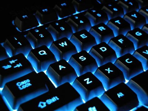 Blue Computer Lessons, Hacker Aesthetic, Artemis Fowl, Hacker Wallpaper, Keyboard Shortcuts, Blue Aesthetic, Computer Keyboard, Glow In The Dark, Light In The Dark