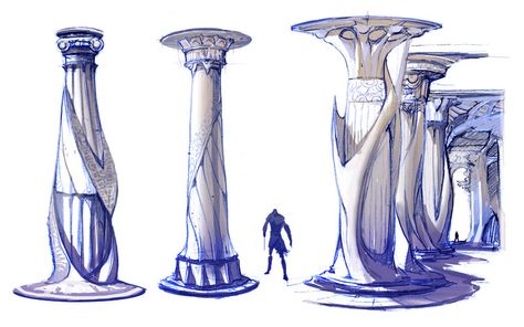 Atlantis Column Designs Sign Concept Art, Library Concept Art, Column Types, Atlantis Design, Concept Art Architecture, Atlantis Art, Columns Design, Architecture Pictures, Column Design