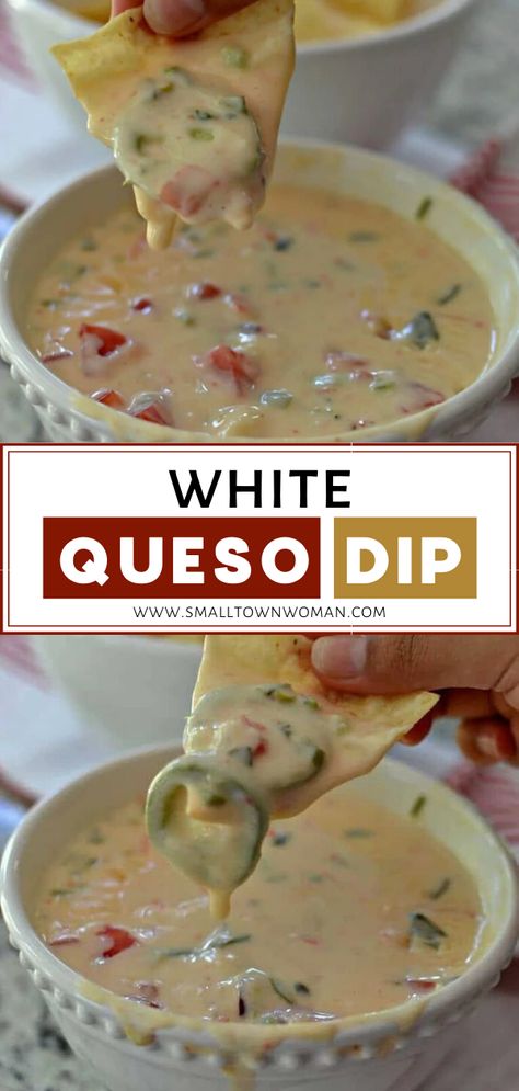 Restaurant Food Ideas, Best Queso Dip, Fresh Tortilla Chips, Beautiful Appetizers, Dominican Cooking, Mexican Dip Recipes, White Queso Dip, White Queso, Hatch Chiles