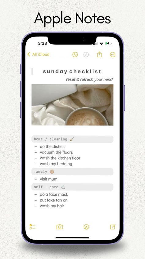 aesthetic apple notes - how to use apple notes for productivity and create a weekly plan or reset  midyeardigitalplanner #notiontemplateideasforstudents Notes List Ideas, Aesthetic Apple Notes, Apple Notes App Aesthetic, Aesthetic Iphone Notes, Apple Calendar Aesthetic, Notes App Organization, Iphone Notes Aesthetic, Apple Notes Aesthetic, Aesthetic Notes App
