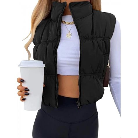 Faster shipping. Better service Spring Denim Shirt, Crop Puffer Vest, Cropped Puffer Vest, Sleeveless Puffer, Lightweight Vest, Womens Puffer Vest, Winter Fashion Coats, Black Puffer Vest, Cropped Vest