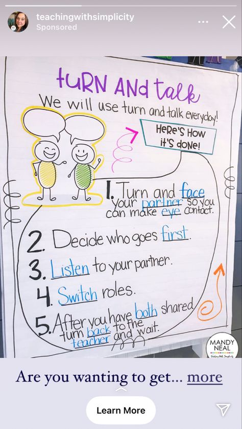 How To Work With A Partner Anchor Chart, Teacher Anchor Charts, Beginning Of Year Anchor Charts, Pre K Anchor Charts Learning, Turn And Talk Anchor Chart First Grade, Back To School Anchor Charts 2nd Grade, First Day Jitters Anchor Chart, First Day Of School Anchor Charts, First Week Of School Anchor Charts