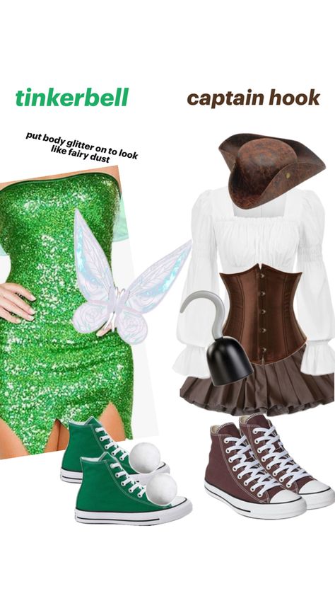 made by me #halloween #costume #hallowencostume #outfit #inspo #viral #trending #fyp Tinkerbell And Captain Hook Costume, Hook Tinkerbell, Hook Costume, Captain Hook Costume, Tinkerbell Costume, Body Glitter, Captain Hook, Fairy Dust, Made By Me