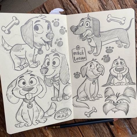 Mitch Leeuwe, Draw Dogs, Doodle A Day, How To Draw Animals, Cartoon Drawings Sketches, Cartoon Art Drawing, Doodle A, Draw Animals, Art Drawings Sketches Pencil