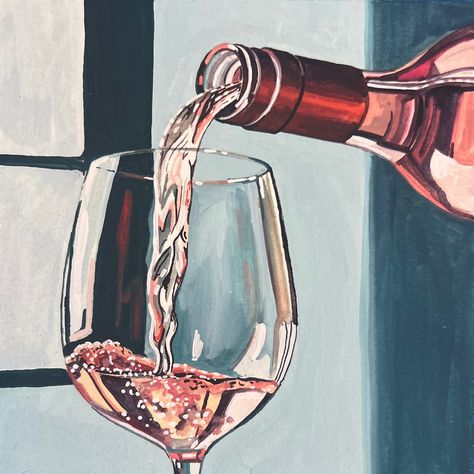 * SOLD * Pouring Rosé Daily Painting Just posted in my online store (KateBirchArt.com) Link in bio! Gouache on paper Paper size 6x6 inches with small white border $125 #gouachepainting #stilllifepainting #artistsoninstagram #painteveryday #colorfulart #gouache #dailypainting #dailyart #utahartist #makearteveryday #gouacheartist #art #painting #illustration #illustrationartist #artofinstagram Drinking Painting, Wine Paintings, Alcohol Painting, Paint And Drink, Diner Table, Reflection Art, Wine Painting, Watercolor Paintings For Beginners, Wine Art