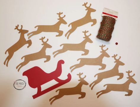 Reindeer Garland Diy, How To Make Reindeer, Reindeer Garland, Too Much Love, How To Make Glitter, Flying Reindeer, Diy Santa, Reindeer And Sleigh, Silhouette Template