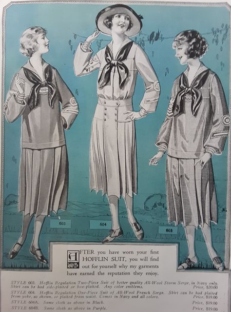 Early 1920s Hofflin Middy Suit Catalog | The Vintage Traveler Fashion By Decade, Learning Something New, Fashion Timeline, Travel Vintage, Gym Attire, Art Deco Illustration, Evolution Of Fashion, Sailor Fashion, Sailor Dress