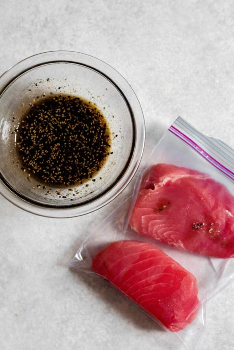 Tuna Marinade Recipe Steaks, Tuna Marinade Recipe, Ahi Tuna Marinade, Tuna Marinade, Marinated Tuna, Japanese Spices, Ahi Tuna Steak, Crab Sandwich, Seared Ahi