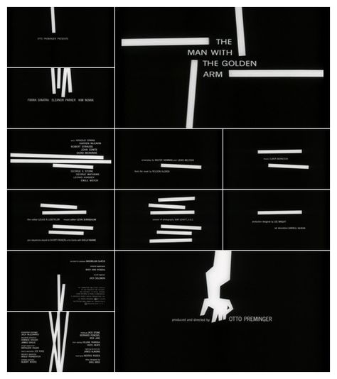 This image shows a graphic sequence of an opening credits scene to the movie man with a golden arm Saul Bass The Man With The Golden Arm, Saul Bass Title Sequence, Kinetic Type, Sequence And Series, Sequence Design, David Carson, Paula Scher, Weird Photography, Title Sequence