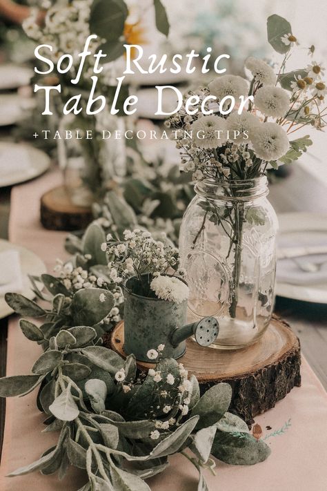 Soft Rustic Wedding, Rustic Table Decorations, Farmhouse Tablescape, Rustic Wedding Table Setting, Barn Wedding Centerpieces, Wedding Table Toppers, Farmhouse Table Centerpieces, Az Wedding, Wedding Speeches