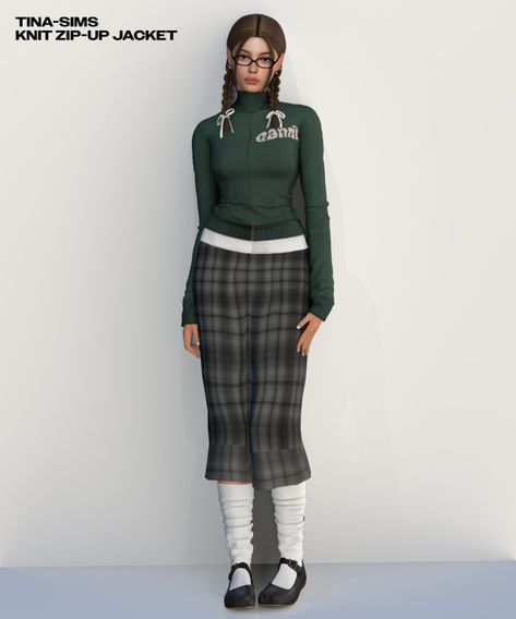 [TINA-SIMS] Knit Zip-up Jacket ♪ Sims 4 Cc Shirts, Sims 4 Cc Lookbook, Maxis Mix Cc, Fem Clothes, Sims 4 Packs, Sims 4 Female Cc, Sims 4 Things, Nerdy Outfits, Sims 4 Cas Mods