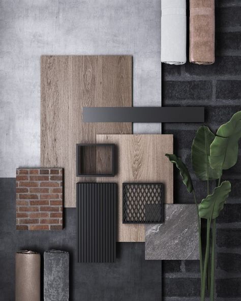 Design Palette Board, Industrial Office Mood Board, Modern Industrial Mood Board, Industrial Moodboard Interior Design, Industrial Style Mood Board, Interior Design Palette Mood Boards, Industrial Material Board, Industrial Mood Board Interior Design, Material Palette Mood Boards