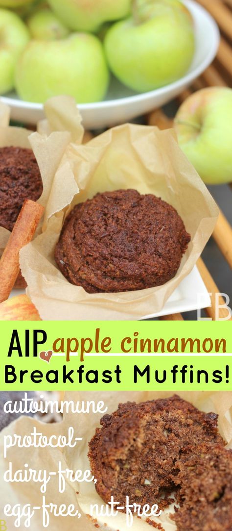 AIP Apple Cinnamon Breakfast Muffins (egg-free, dairy-free, nut-free) Aip Muffins, Apple Cinnamon Breakfast, Aip Breakfast, Eat Beautiful, Breakfast Muffin, Autoimmune Paleo Recipes, Cinnamon Breakfast, Aip Paleo Recipes, Aip Desserts