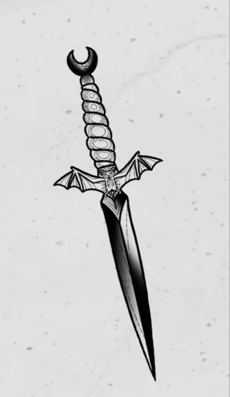 Knife Dragon Tattoo, Knife Chest Tattoo Female, Bat Knife Tattoo, Dagger Tattoo Chest Woman, Dagger With Wings Tattoo, Bat Dagger Tattoo, Witchy Dagger Tattoo, Horror Knife Tattoo, Dagger Tattoo For Men