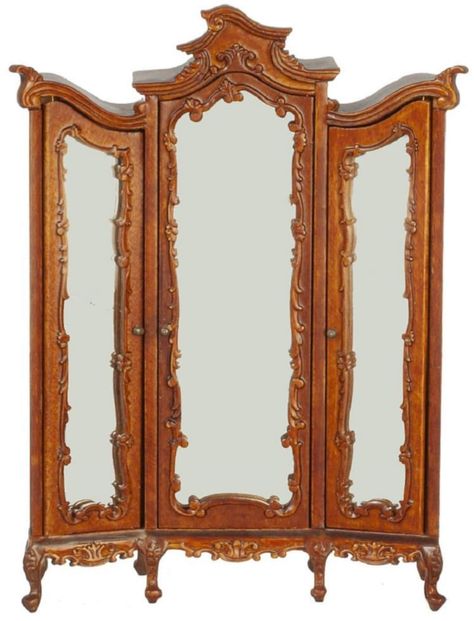 Mahogany Bedroom Furniture, Walnut Bedroom Furniture, Walnut Bedroom, Doll House People, Doll House Pets, Mirrored Doors, Armoire Wardrobe, French Armoire, Dining Room Accessories