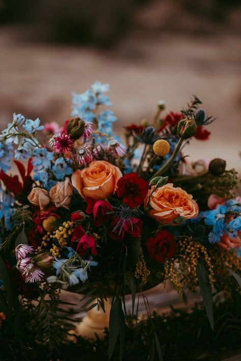 Coral, burgundy + aqua wildflowers | Image by ShutterKey Photography Constellation Wedding, Orange Wedding Bouquet, Tafel Decor, Jewel Tone Wedding, Fall Wedding Bouquets, Diy Wedding Flowers, Floral Ideas, Orange Wedding, Bouquet Of Flowers