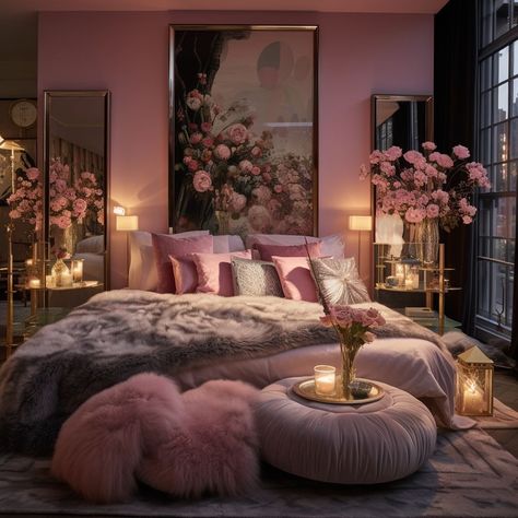 Rich Looking Bedroom Ideas, Vintage Feminine Bedroom, Feminine Bedroom, Glam Bedroom, Future Apartment Decor, Pink Bedrooms, Bedroom Decor Cozy, Woman Bedroom, Apartment Decor Inspiration