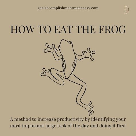 Staying productive isn't always easy, but the "eat the frog" method can help. 🐸  The basic idea is that you should do your biggest, most important task first thing in the morning - "eat that frog", so to speak. That's because our willpower and focus tend to decline throughout the day.  So each day, identify your ONE most important task. That's your frog for the day.   #goalaccomplishmentmadeeasy #mindsetforsuccess #achieveyourgoals #motivationalguidance #transformyourlife #eatthefrog Eat The Frog First, Bryan Tracy, Eat That Frog, Visualization Board, Staying Productive, Eat The Frog, Goal Achievement, Archive Books, First Thing In The Morning