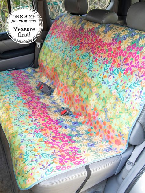 Back Seat Covers For The Car Diy, Cute Car Set Up, Seat Covers For The Car, Vehicle Aesthetic, Organizing Car, Fun Car Accessories, Wildflower Border, Cute Car Seat Covers, Car Things