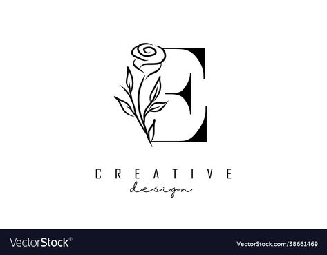 E Design Letter, Letter E Tattoo Ideas, Rose Logo Ideas, E Logo Design Ideas, E Logo Design Letter, Letter E Design, Rose Lettering, Rose Vector Illustration, Rose Logo Design