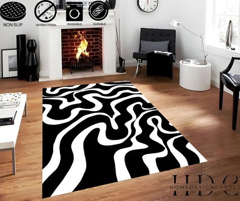 Design Pattern Rug / Modern Rug / Minimalist Rug / Black and White Rug / Non-slip / Easy to Clean / Bathroom Rug / Gift for the Home / HD90 - Etsy Rug White And Black, Black And White Rugs, Black And White Carpet, Rug Black And White, Black And White Rug, Minimalist Rug, Rug Minimalist, Black White Rug, Clean Bathroom