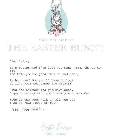 Letter from Easter Bunny to child Letter From The Easter Bunny, Easter Jokes, Easter Bunny Letter, Free Easter Coloring Pages, Easter Bunny Template, Easter Bunny Treats, Skip To My Lou, Letter Templates Free, Easter Bunny Basket