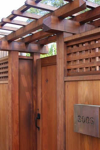 hodges gate and arbor Arbor Gate, Japanese Fence, Redwood Fence, Japanese Gate, Gates And Fences, Backyard Gates, Garden Gates And Fencing, Garden Gate Design, Fence Gate Design