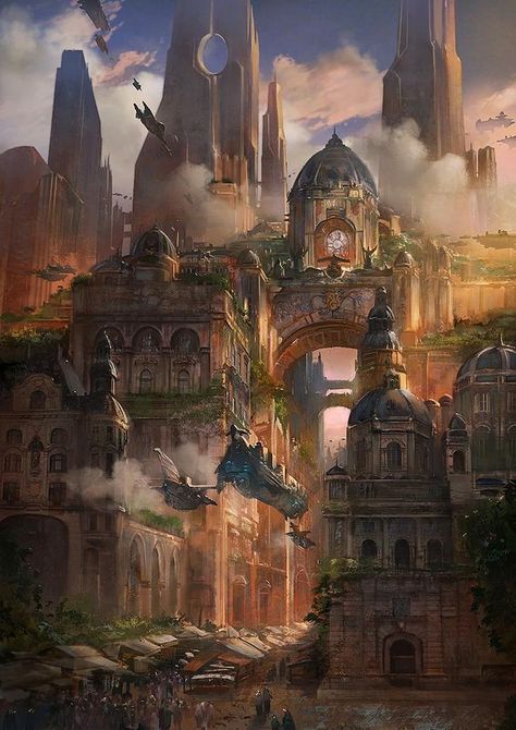 How about a little Sci-Fi Saturday? - Album on Imgur Plot Inspiration, Steampunk Kunst, Steampunk City, Background Paint, Umbria Italy, Fantasy City, Fantasy Places, Fantasy Setting, Futuristic City