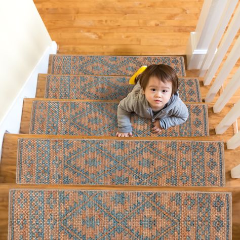 White stairs with runner