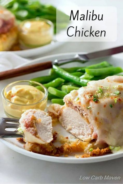 Chicken Malibu, Malibu Chicken Recipe, Low Carb Chicken Breast Recipes, Garlic Chicken Recipes Easy, Malibu Chicken, Chicken Recipes Easy, Low Carb Maven, Garlic Chicken Recipes, Low Carb Diets