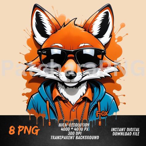 Bring urban flair to your projects with this vibrant graffiti art of a determined cartoon hip-hop fox. This high-quality clipart features a dynamic and cool fox character, set against a transparent background for versatile use. With bold colors and intricate details, this graffiti fox art captures the essence of street style and hip-hop culture. Perfect for digital art, prints, t-shirt designs, and more, this unique piece will add a touch of edgy charm to any creation. The transparent background Street Style Design, Fox Character, Edgy Street Style, Art Fox, Hip Hop Art, Street Style Edgy, Fox Art, Hip Hop Culture, Sticker Ideas