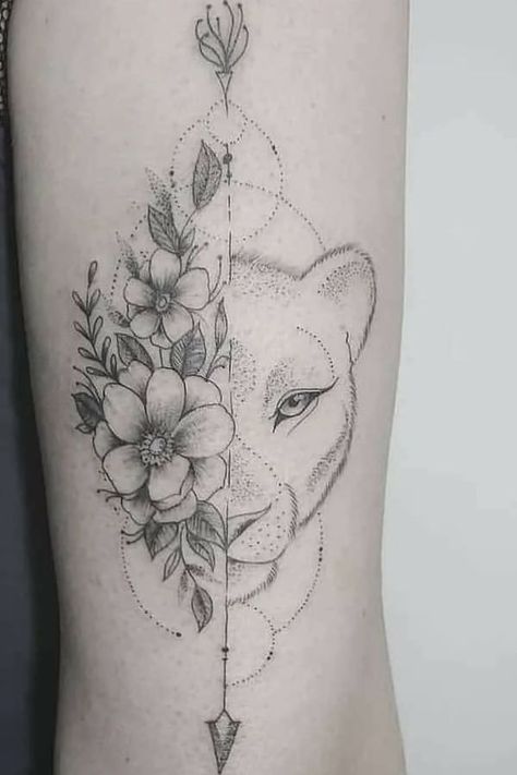 Feminine Lioness Tattoo, Feminine Rose Tattoo, Celtic Cross Tattoo, Stencils Tattoo, Lioness Tattoo Design, Tattoo Designs With Meaning, Small Feminine Tattoos, Tattoo Perna, Designs With Meaning